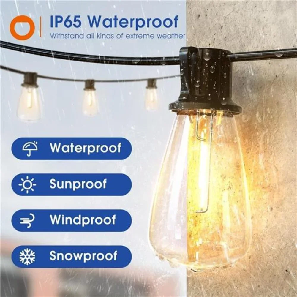 100FT(50FT*2)LED Outdoor String Lights Waterproof Patio Lights with Shatterproof